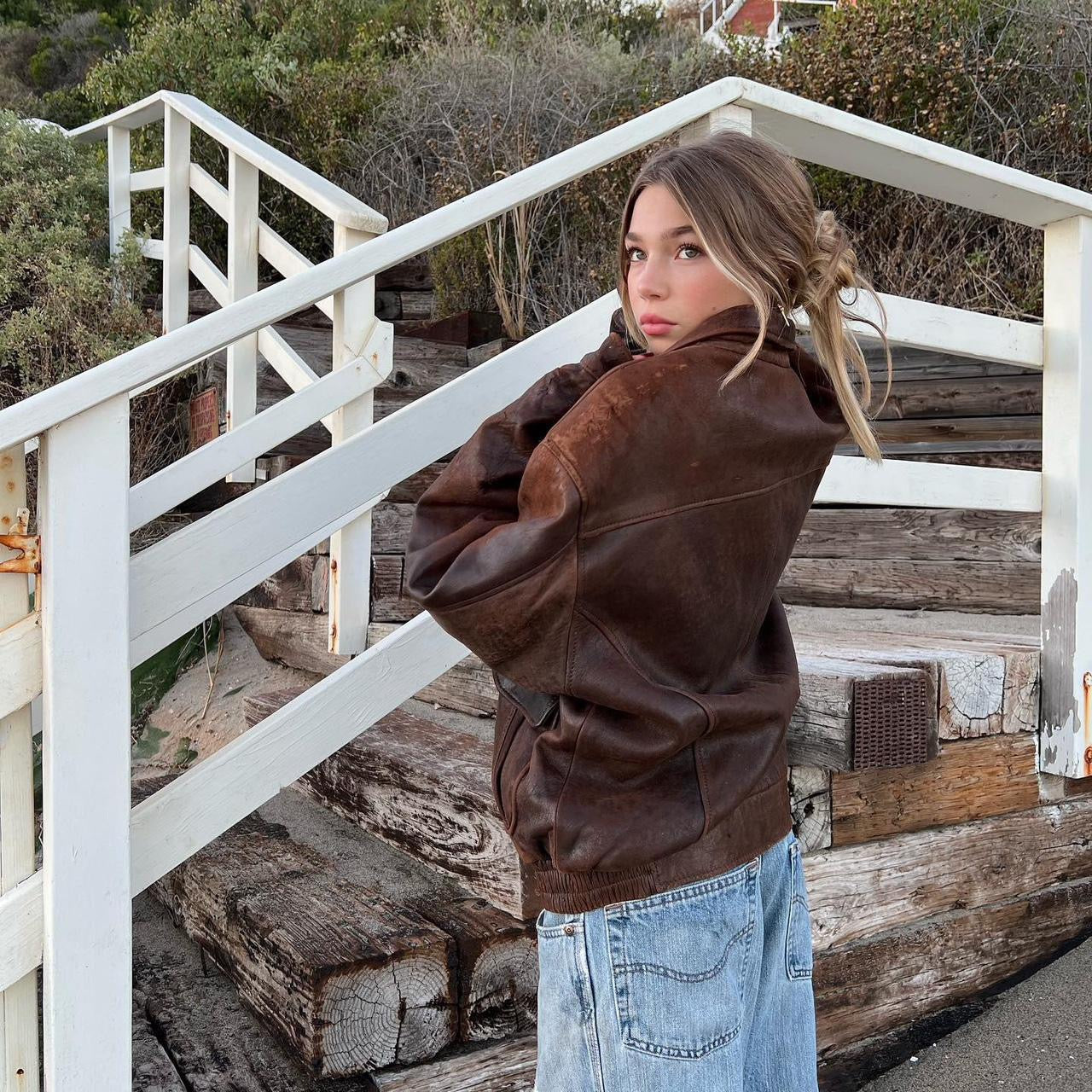 Vintage brown leather jacket !!! π΄ π€