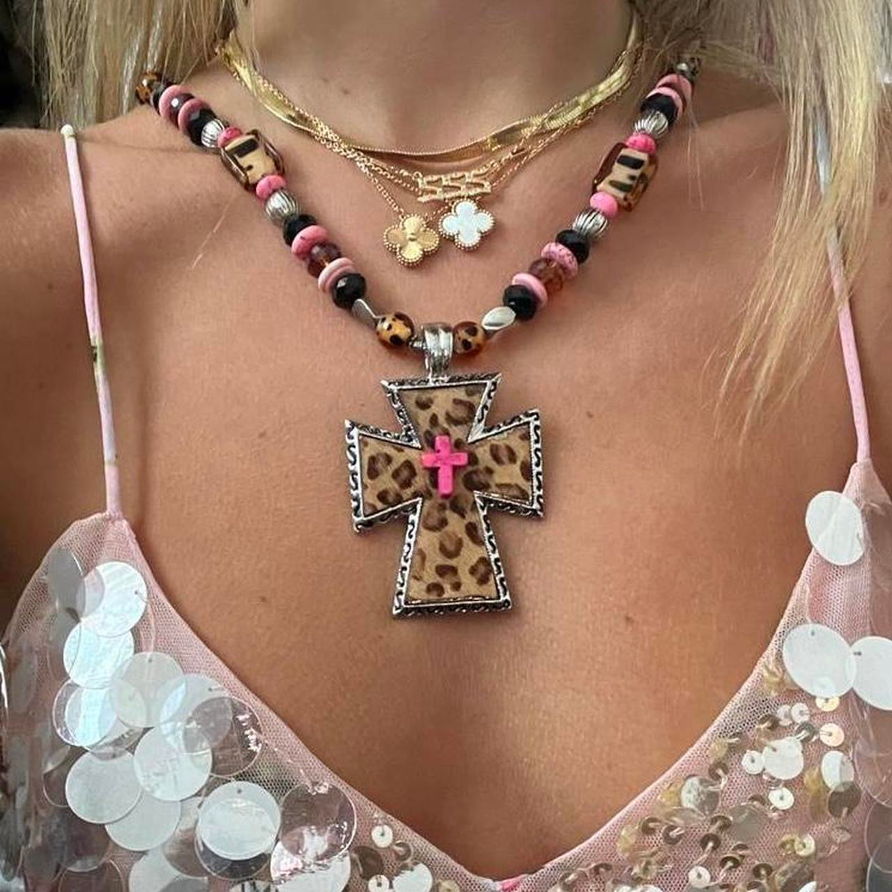 Vintage leopard print beaded necklace
