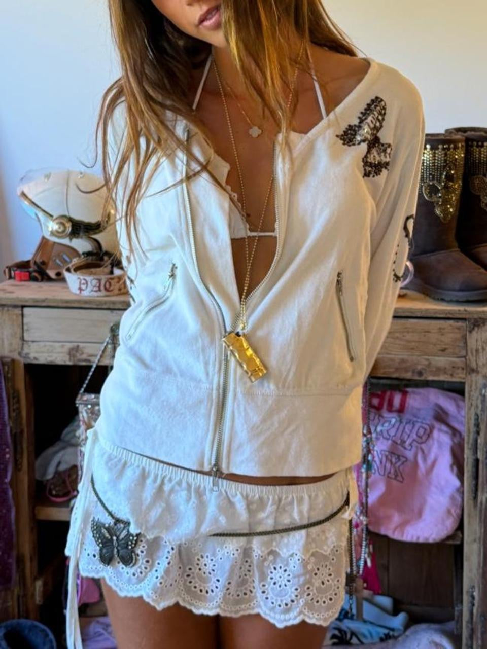 Vintage 00’s butterfly graphic white jacket cardigan top