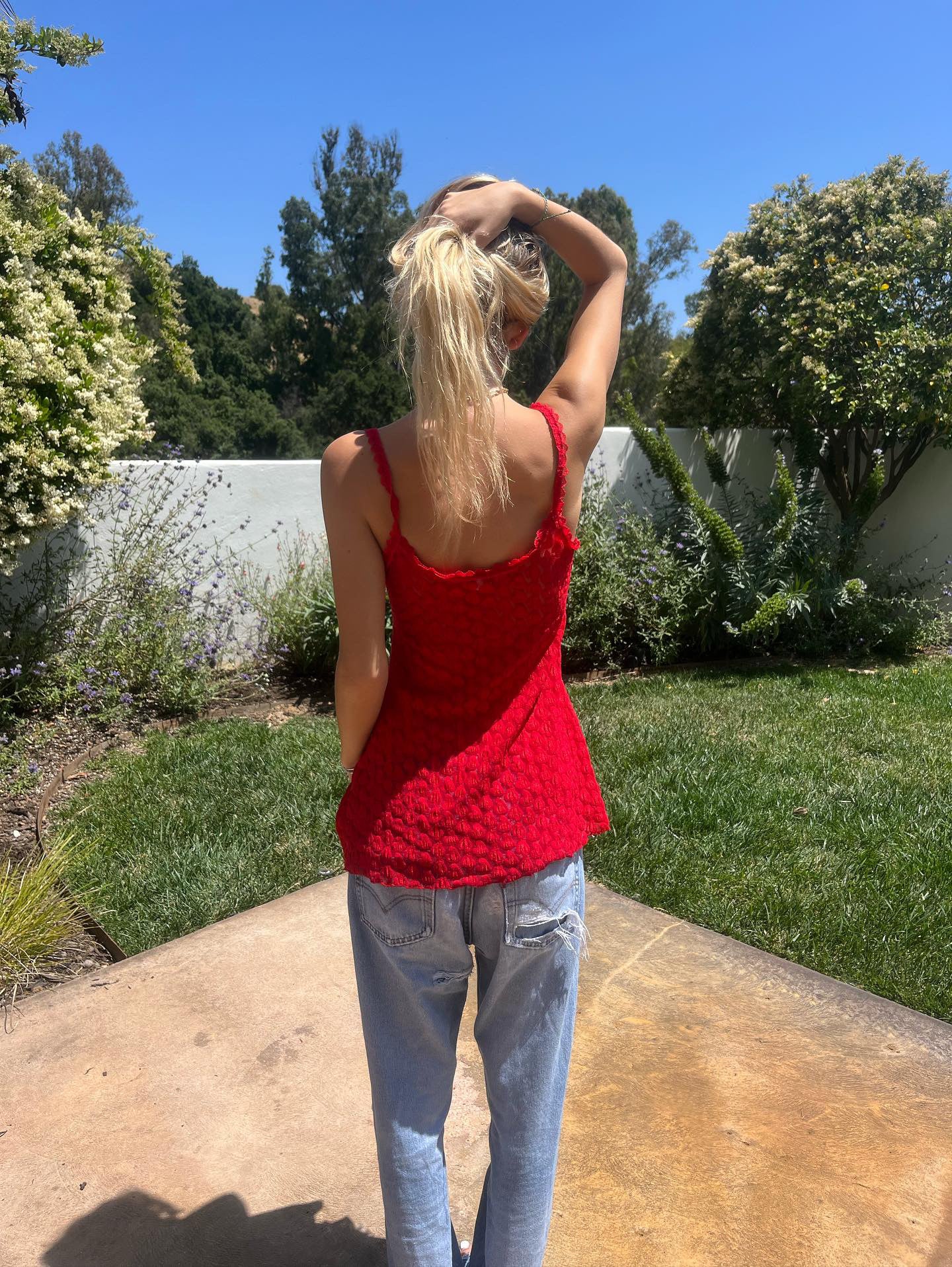 Vintage red lace hearts top