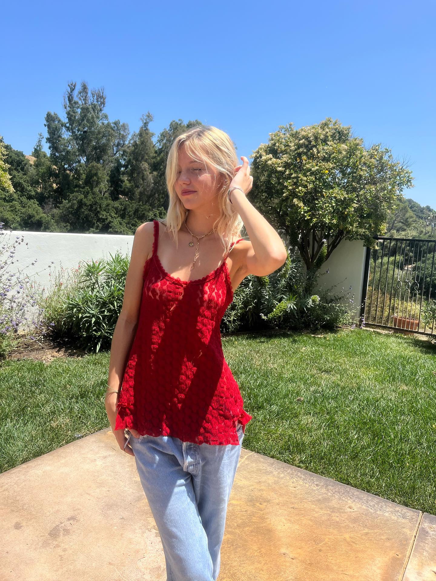 Vintage red lace hearts top