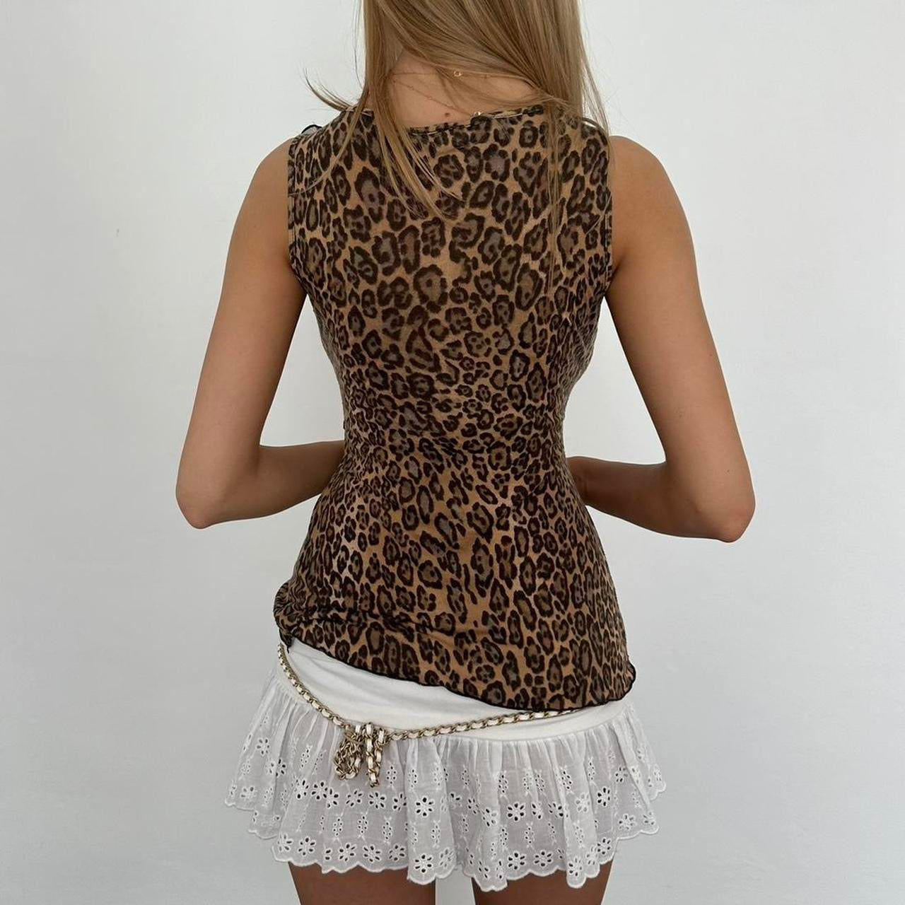 Vintage 2000’s leopard print top with ruffle trim