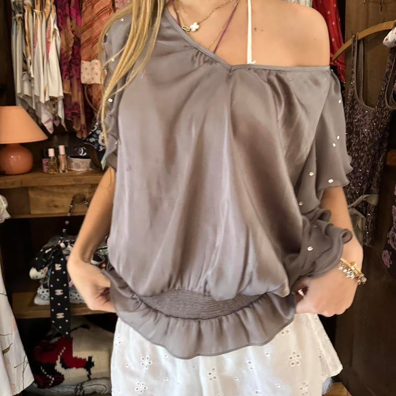 Vintage grey flowy tie up top
