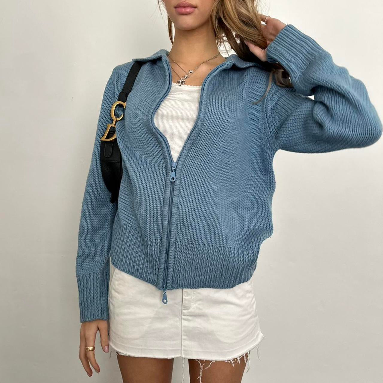 Vintage blue knit zip up