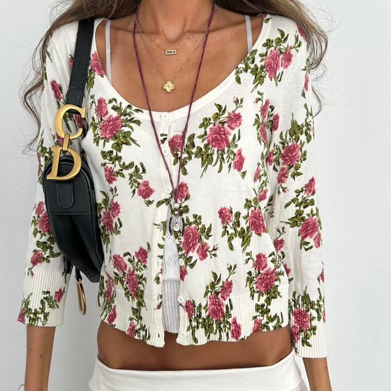 Vintage 2000s white floral cardigan top