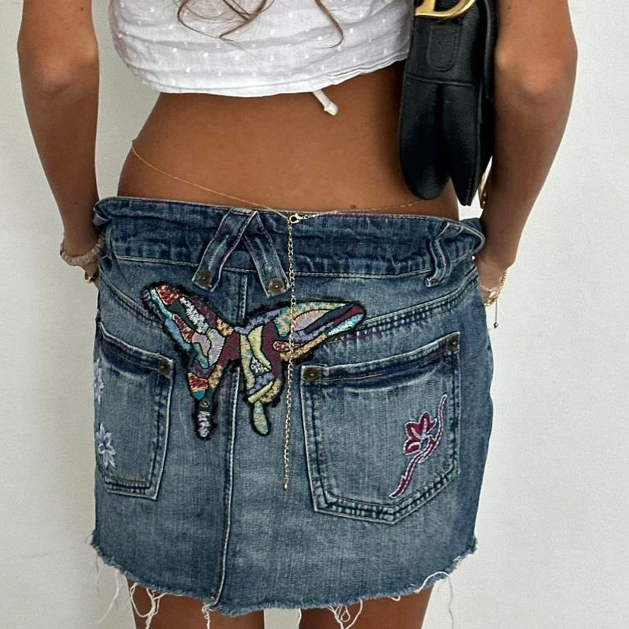 Vintage 00’s butterfly embroidered denim mini skirt