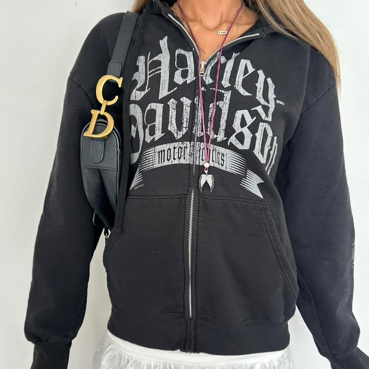 Vintage 2000’s Harley Davidson black zip up hoodie