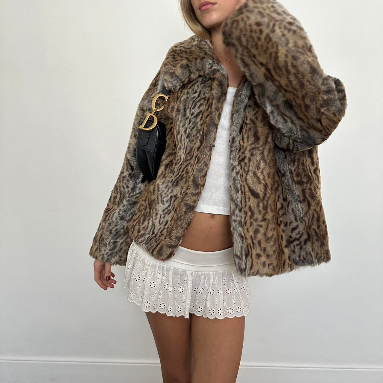 Vintage 2000’s animal print faux fur jacket