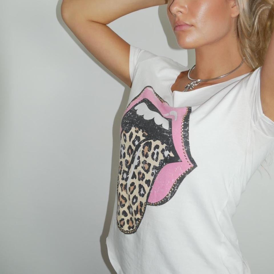 Vintage Rolling Stones pink and leopard top