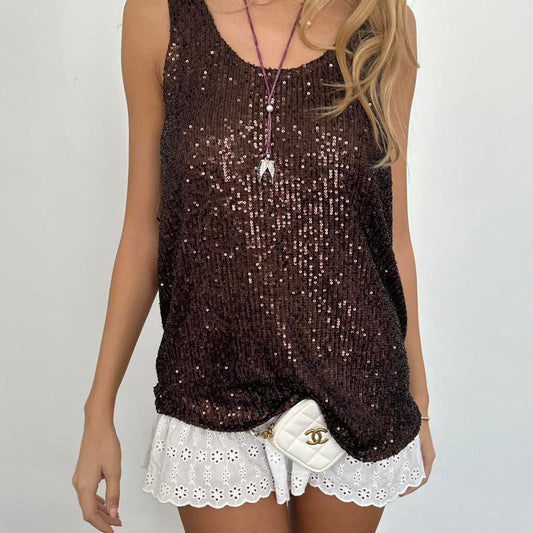Vintage 2000’s brown sequin cami top