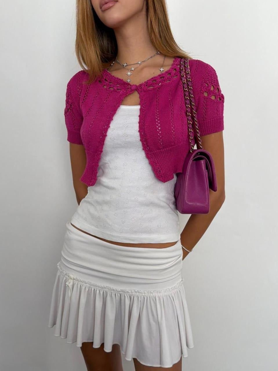 Vintage 00’s pink crochet layering top