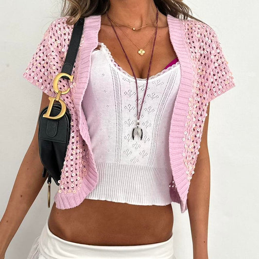 Vintage 2000s knitted sequin pink cardigan top
