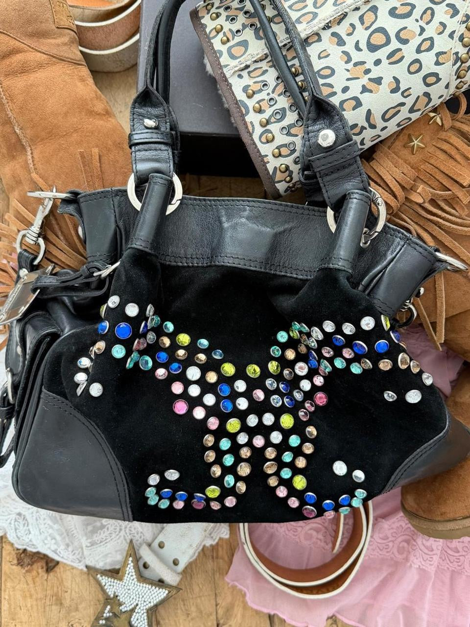 Vintage 00’s butterfly bejewel suede shoulder bag