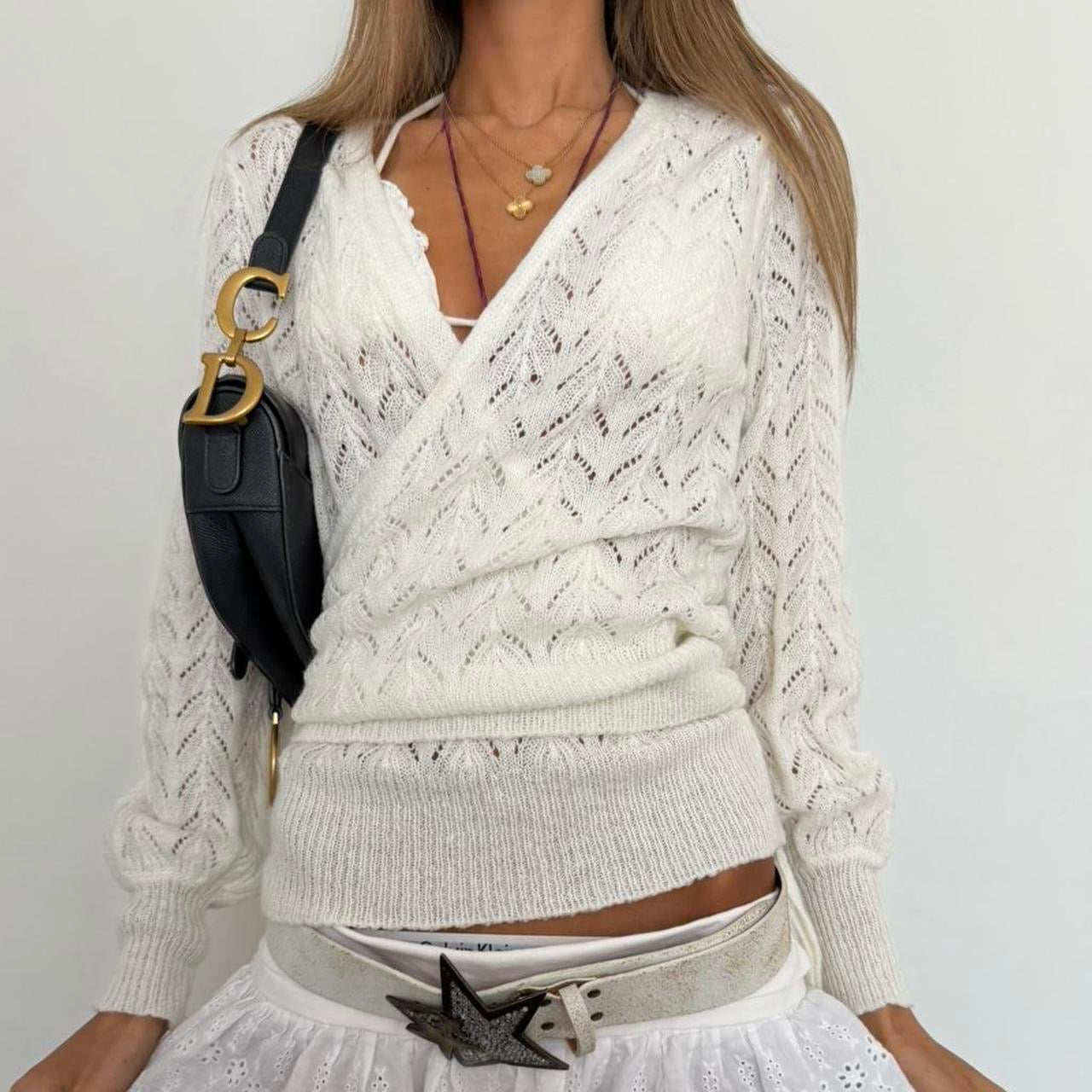 Vintage 00s white boho knit wrap top