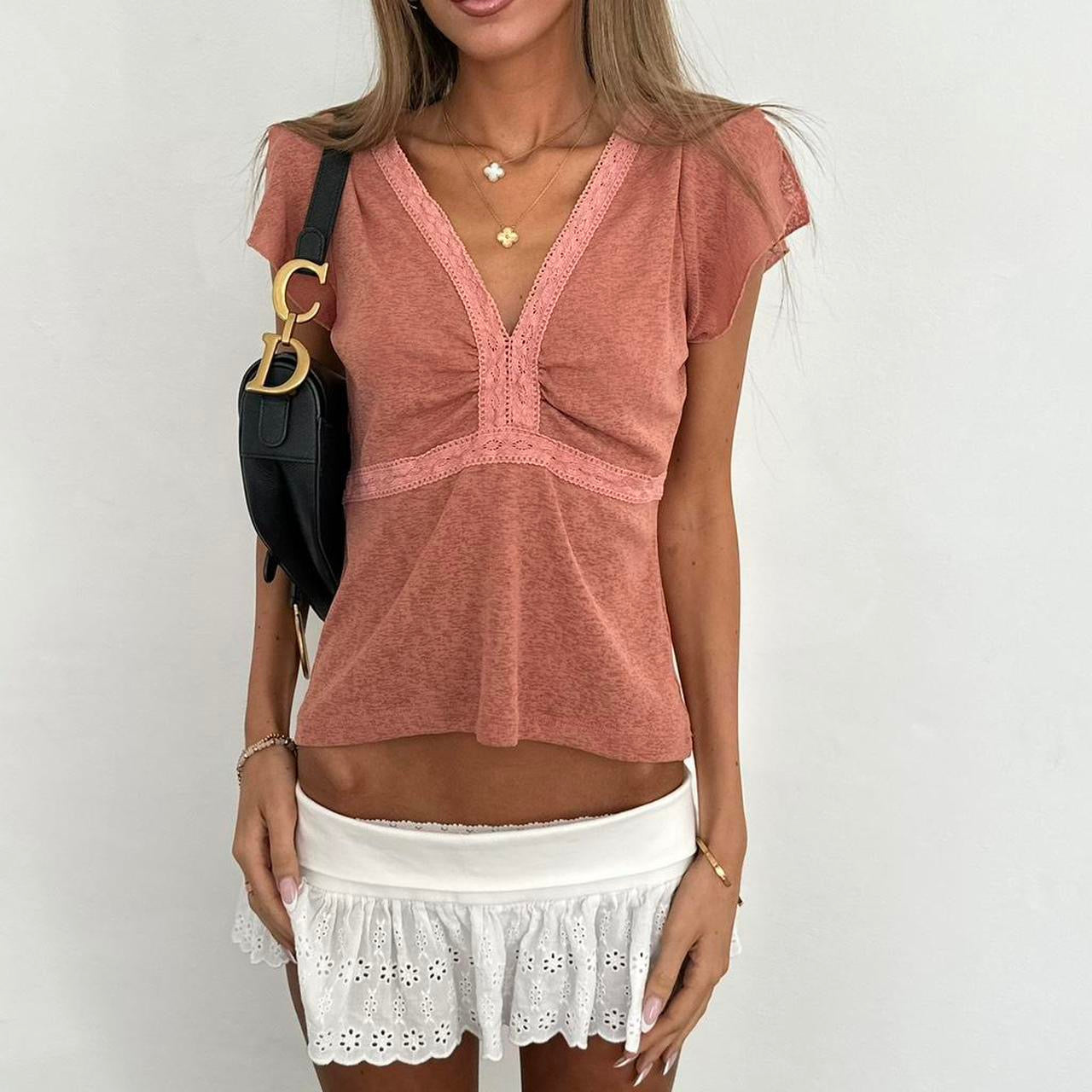 Vintage 90s pink lace mesh top