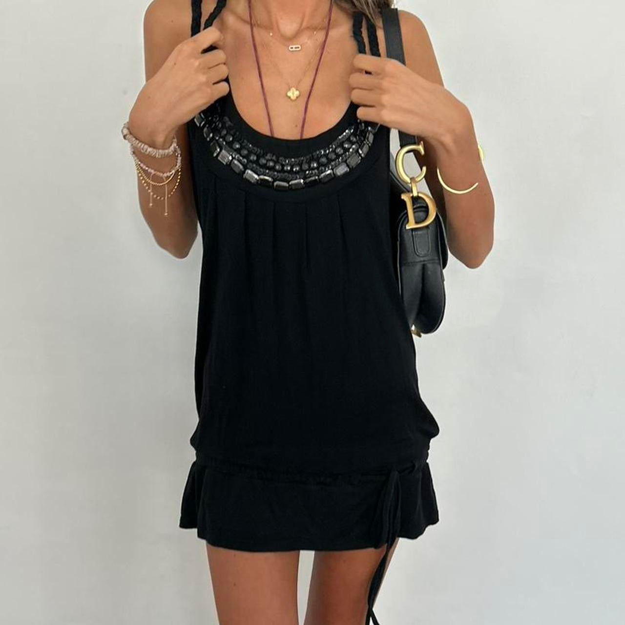 Vintage black embellished tie detail mini dress