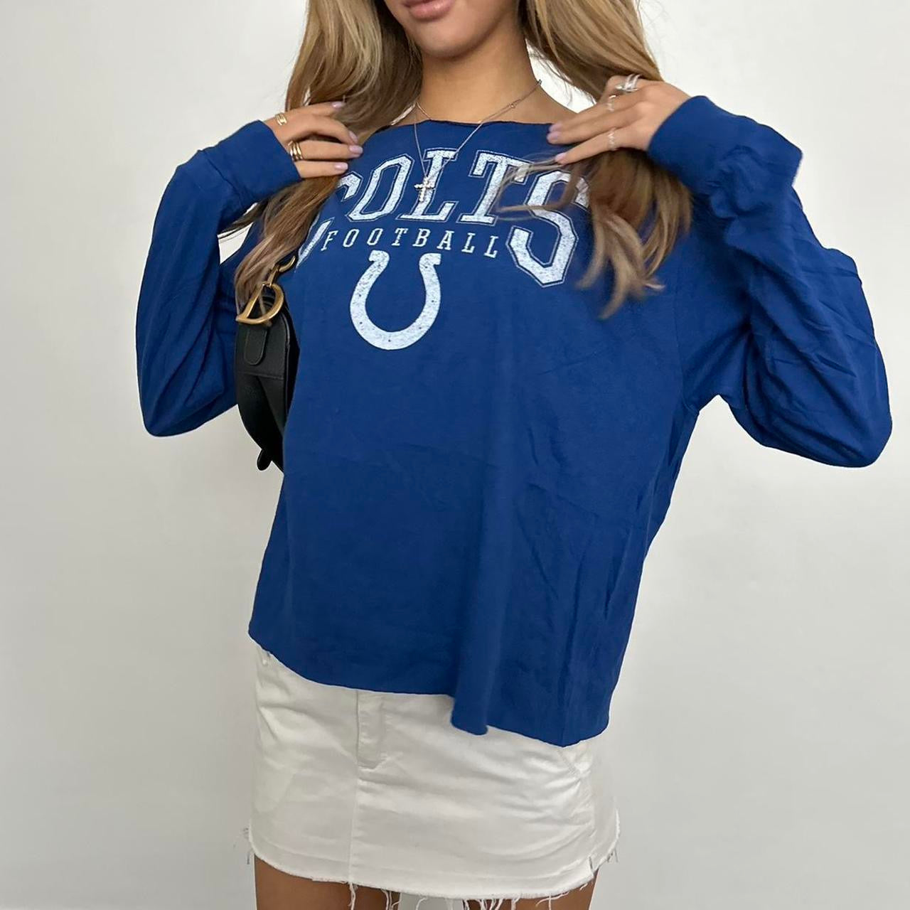 Vintage sporty football blue off shoulder top ♡