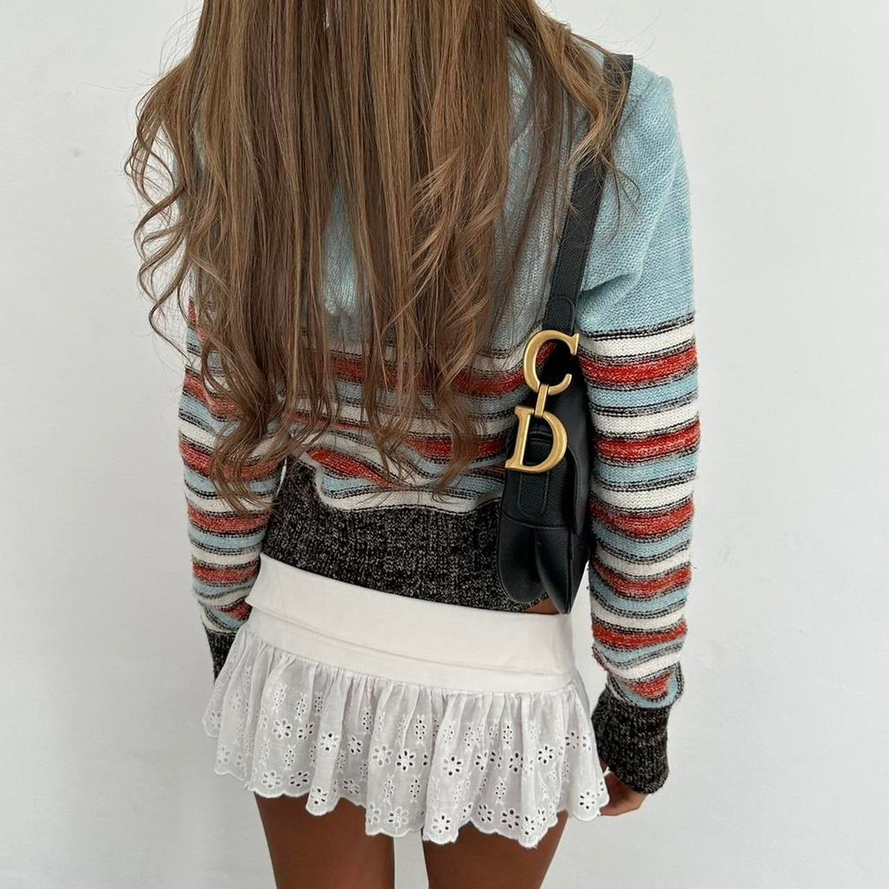 Vintage 90’s blue striped knit zip up sweater