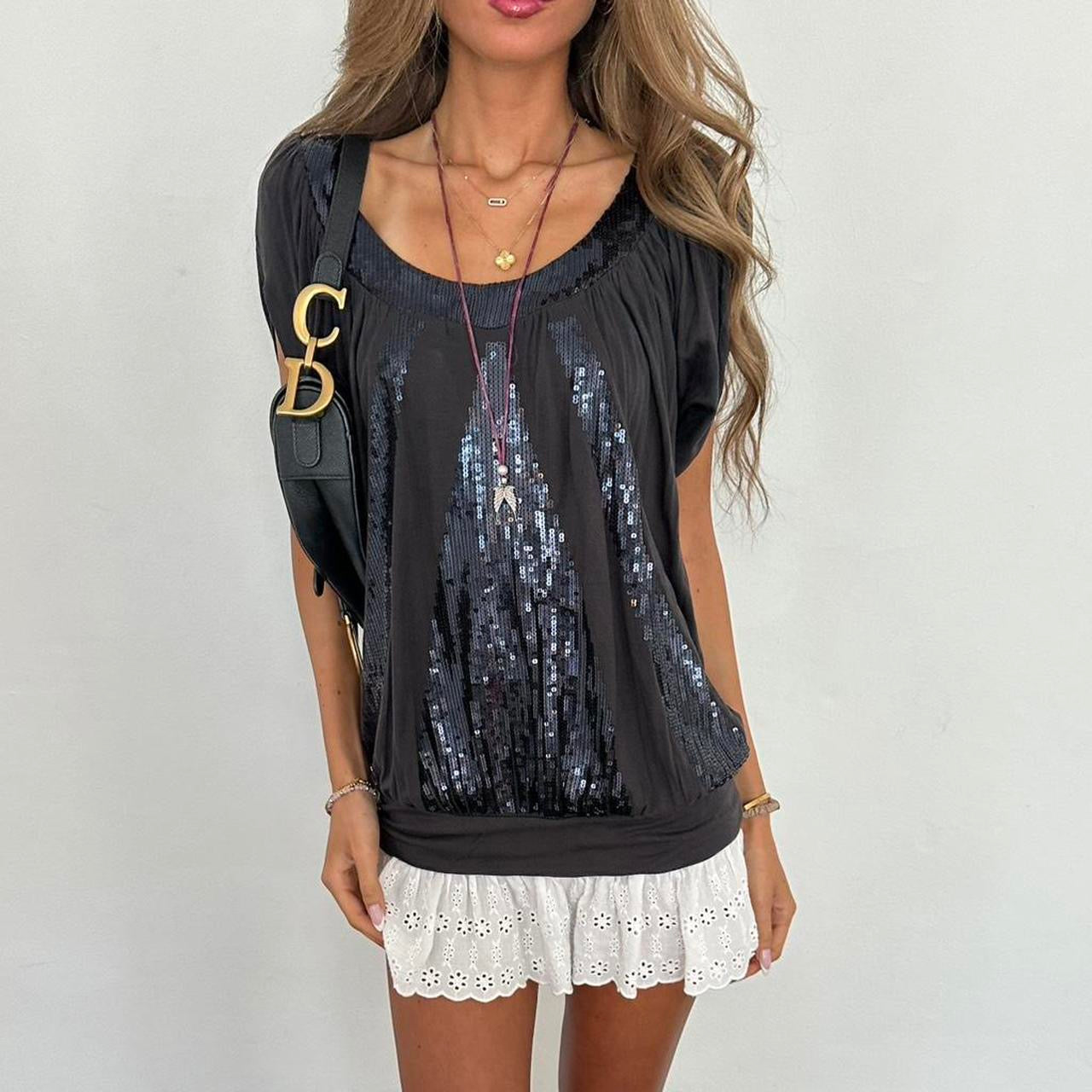 Vintage 2000s black sequin top