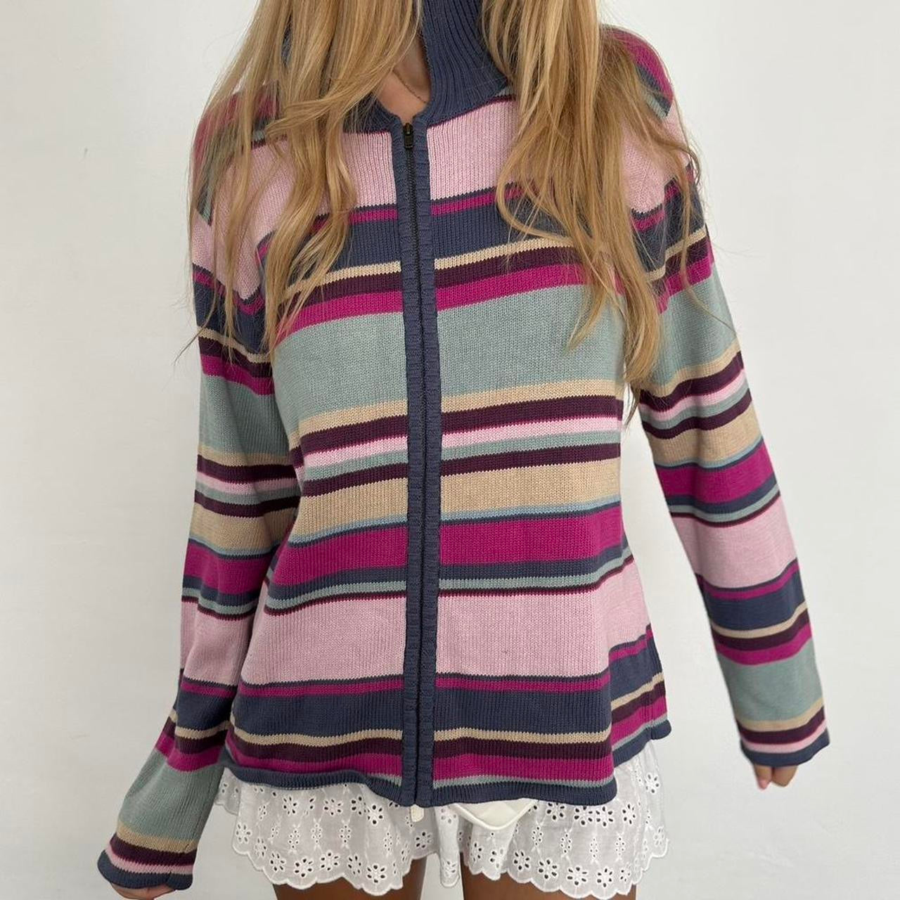 Vintage knit stripe zip up sweater