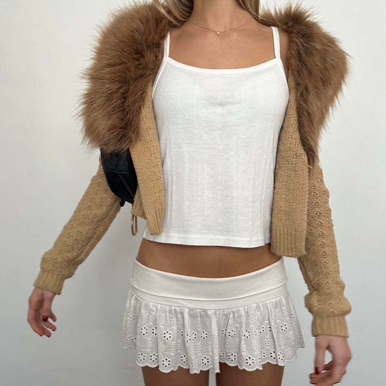 Vintage 90’s faux fur tan cropped cardigan