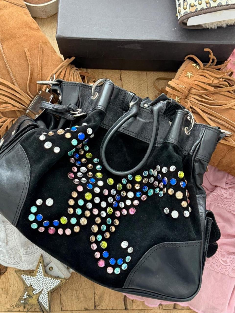 Vintage 00’s butterfly bejewel suede shoulder bag