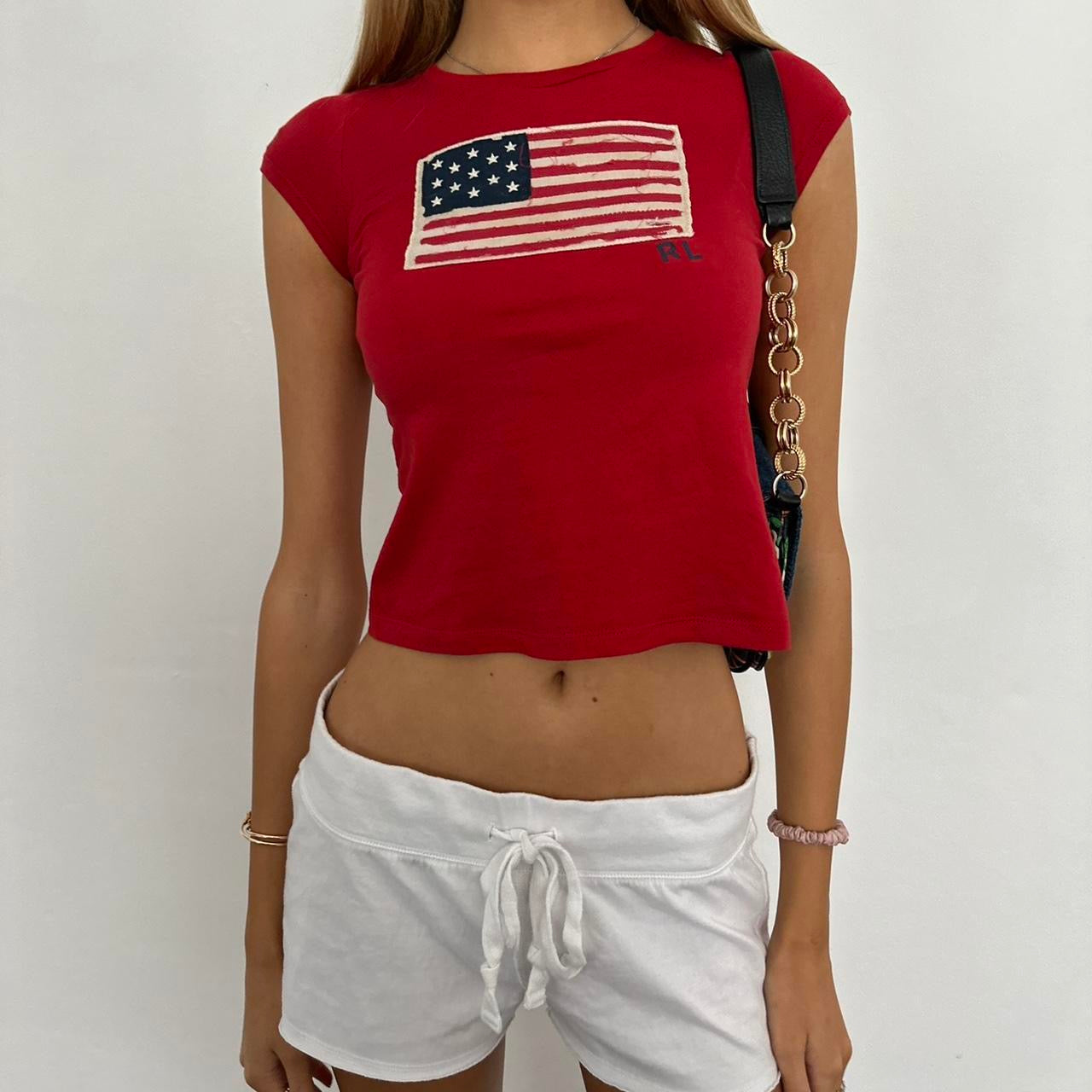 Vintage Ralph Lauren red embroidered American flag baby tee