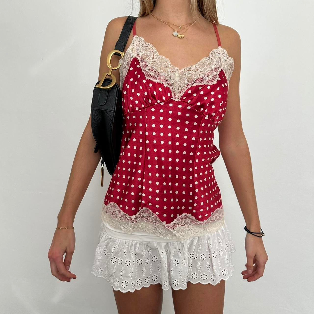 Vintage silky red polka dot top