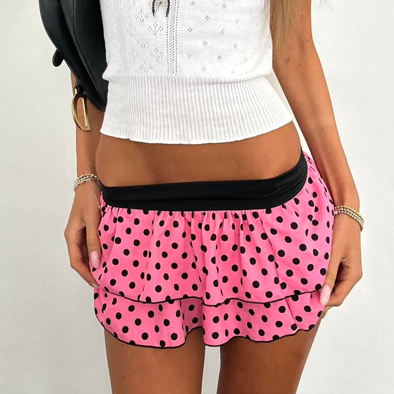 Vintage 90’s pink and black polka dots mini skirt