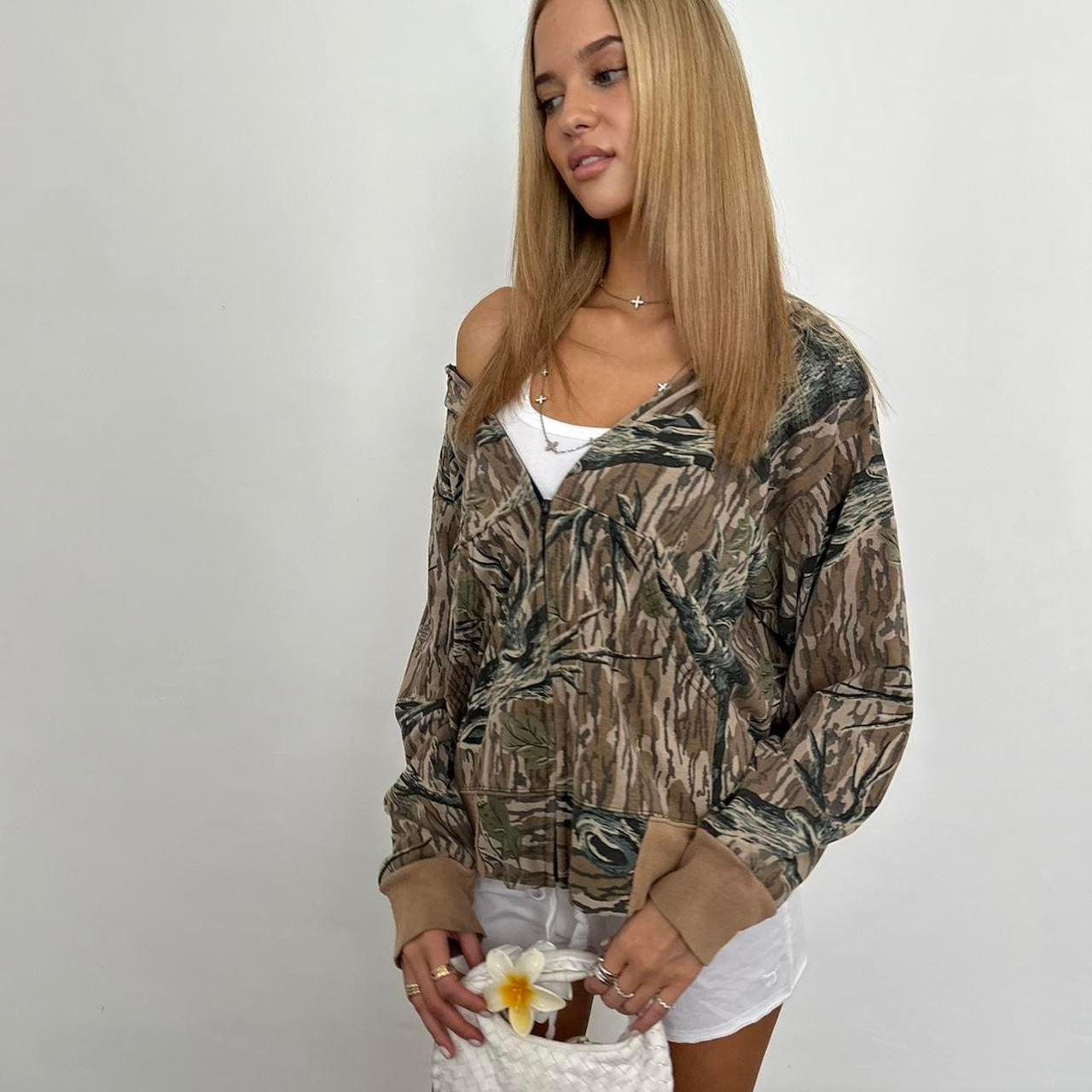 Vintage soft camouflage zip up hoodie