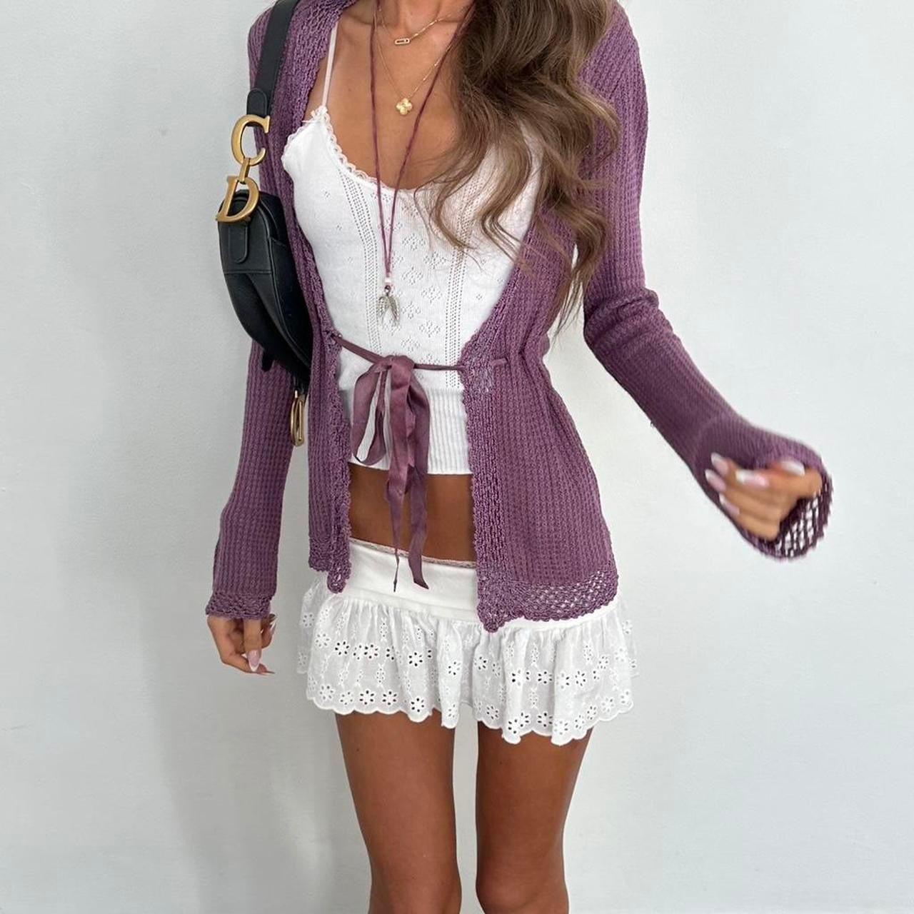 Vintage 2000s purple tie up cardigan top