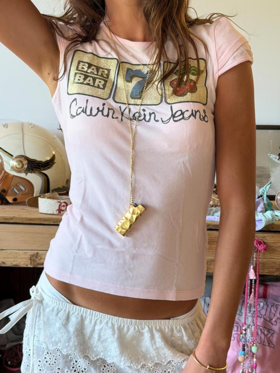 Vintage 00’s Calvin Klein pink baby tee