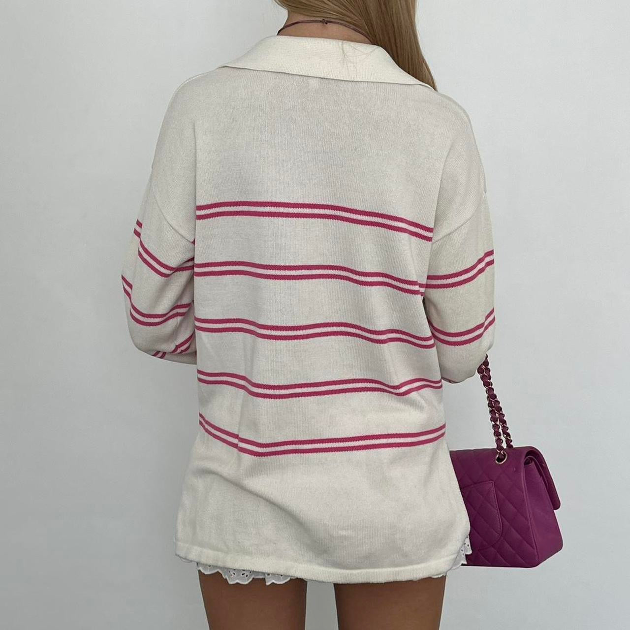 Vintage 2000’s Polo Ralph Lauren striped pink and white v neck sweater
