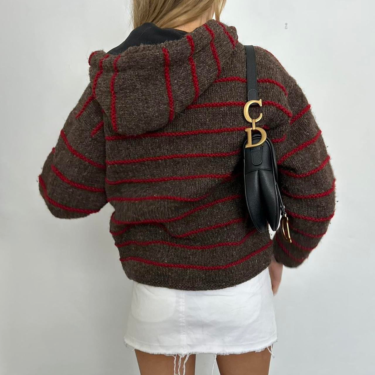 Vintage knitted red striped zip up jacket