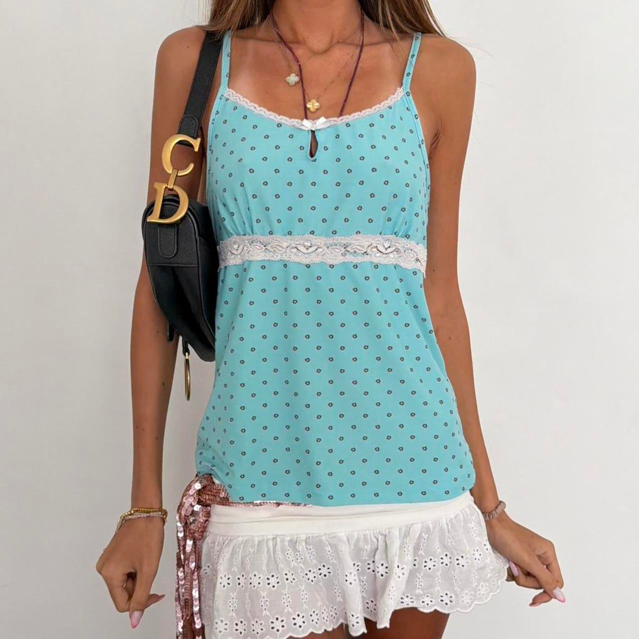 Vintage 00s blue polka dot cami top