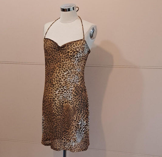 Vintage Antibes French 90’s Leopard print halter neck dress