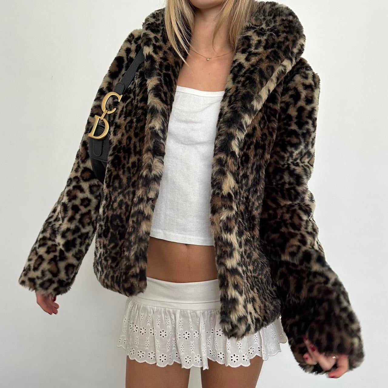 Vintage 2000’s animal print faux fur jacket