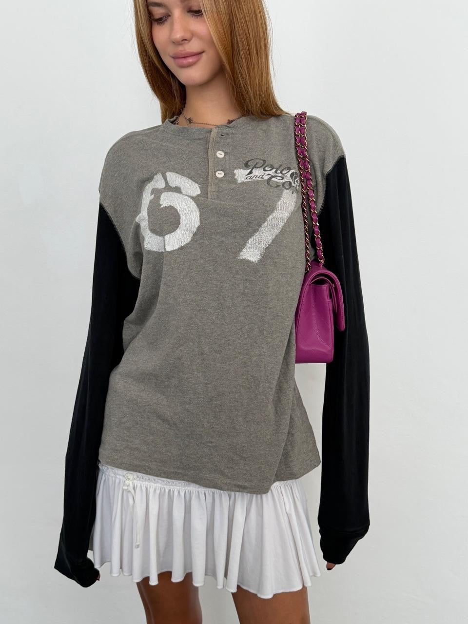 Vintage Polo Jeans henley long sleeve grey top