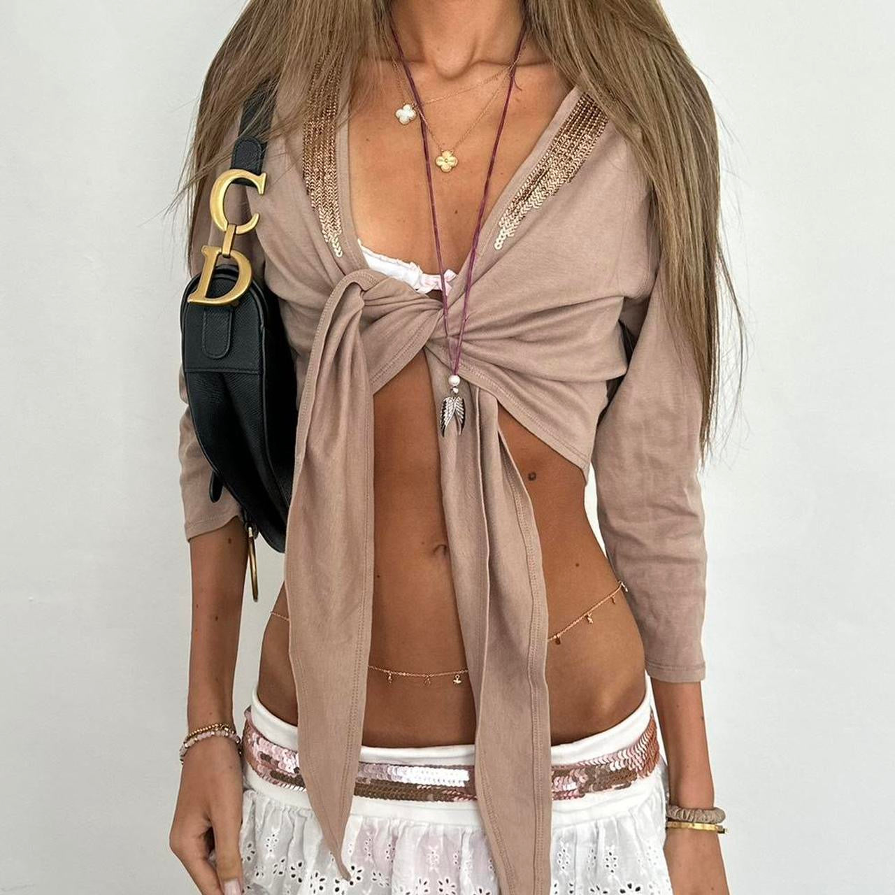 Vintage 00s brown and gold sequin cardigan top