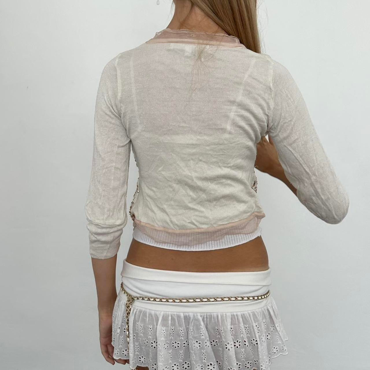 Cream and gold sequin cardigan with lace trim and tie detail