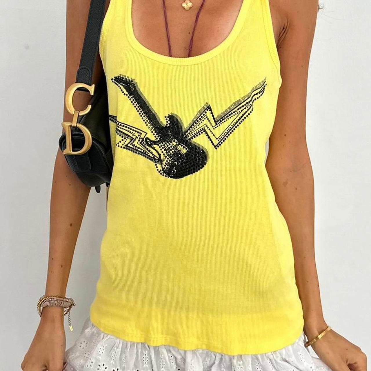 Vintage 2000s rockstar guitar yellow cami top