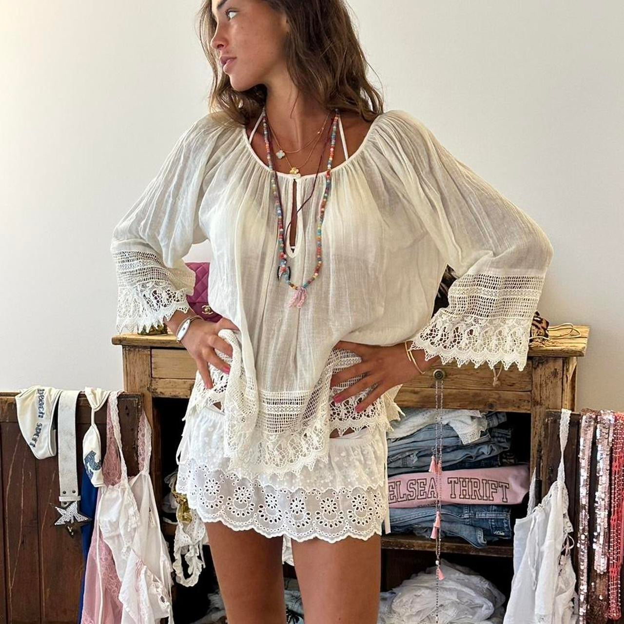 Vintage Ralph Lauren white boho frilly blouse top