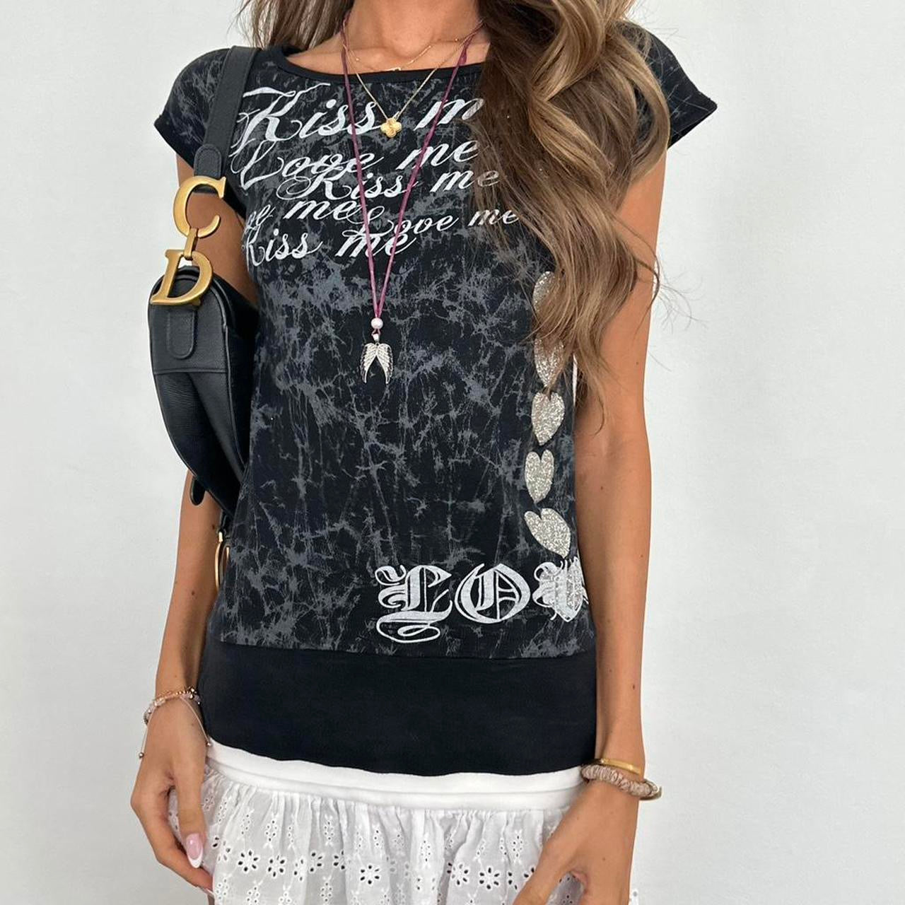 Vintage 2000’s black graphic script top