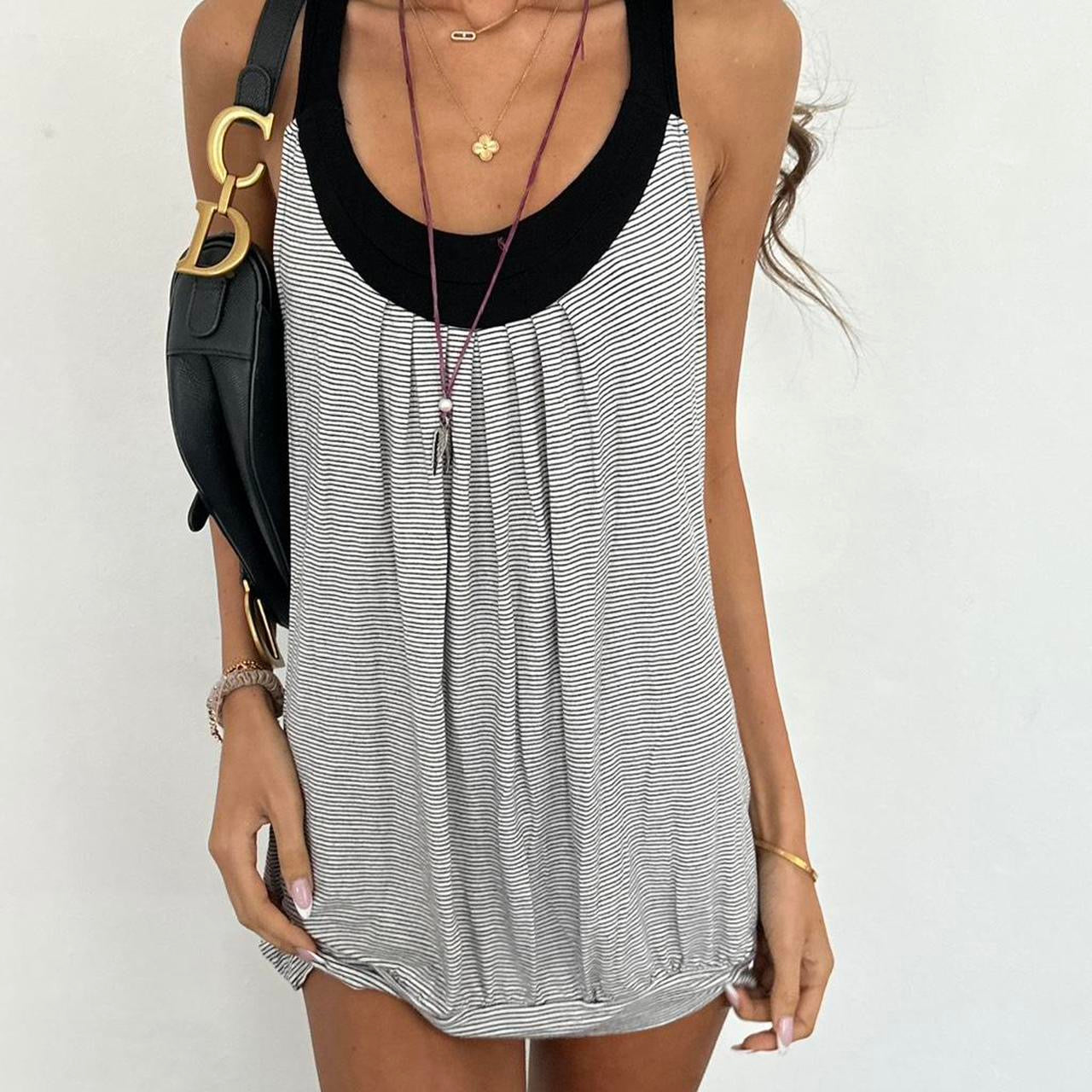 Vintage 00s black & grey striped mini dress/ top