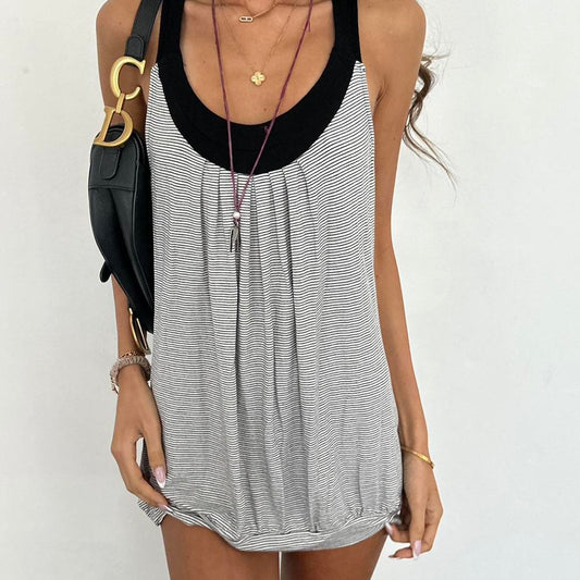 Vintage 00s black & grey striped mini dress/ top