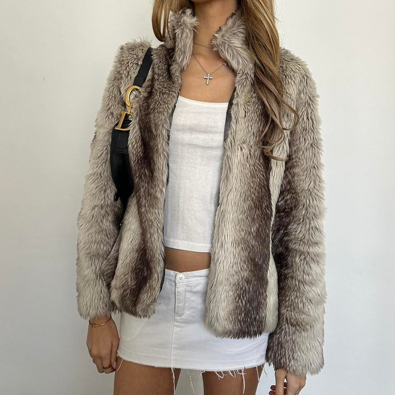 Vintage 2000’s grey faux fur jacket