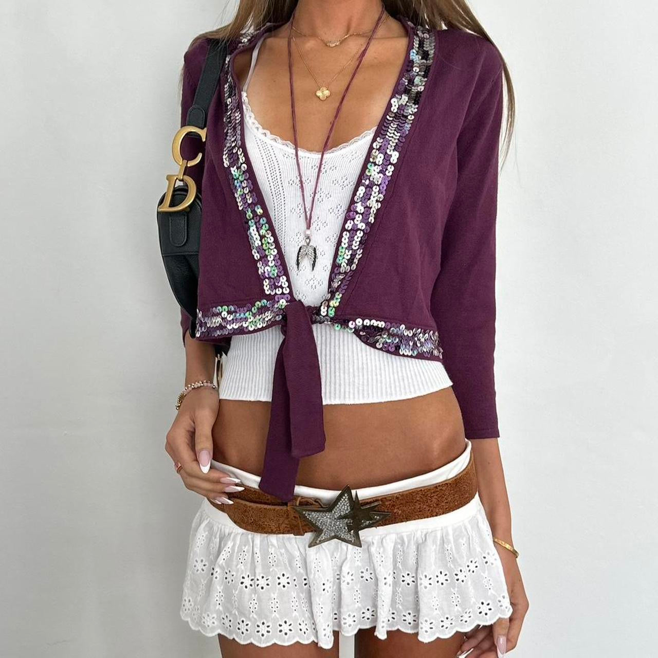 Vintage 00s purple sequin tie up top