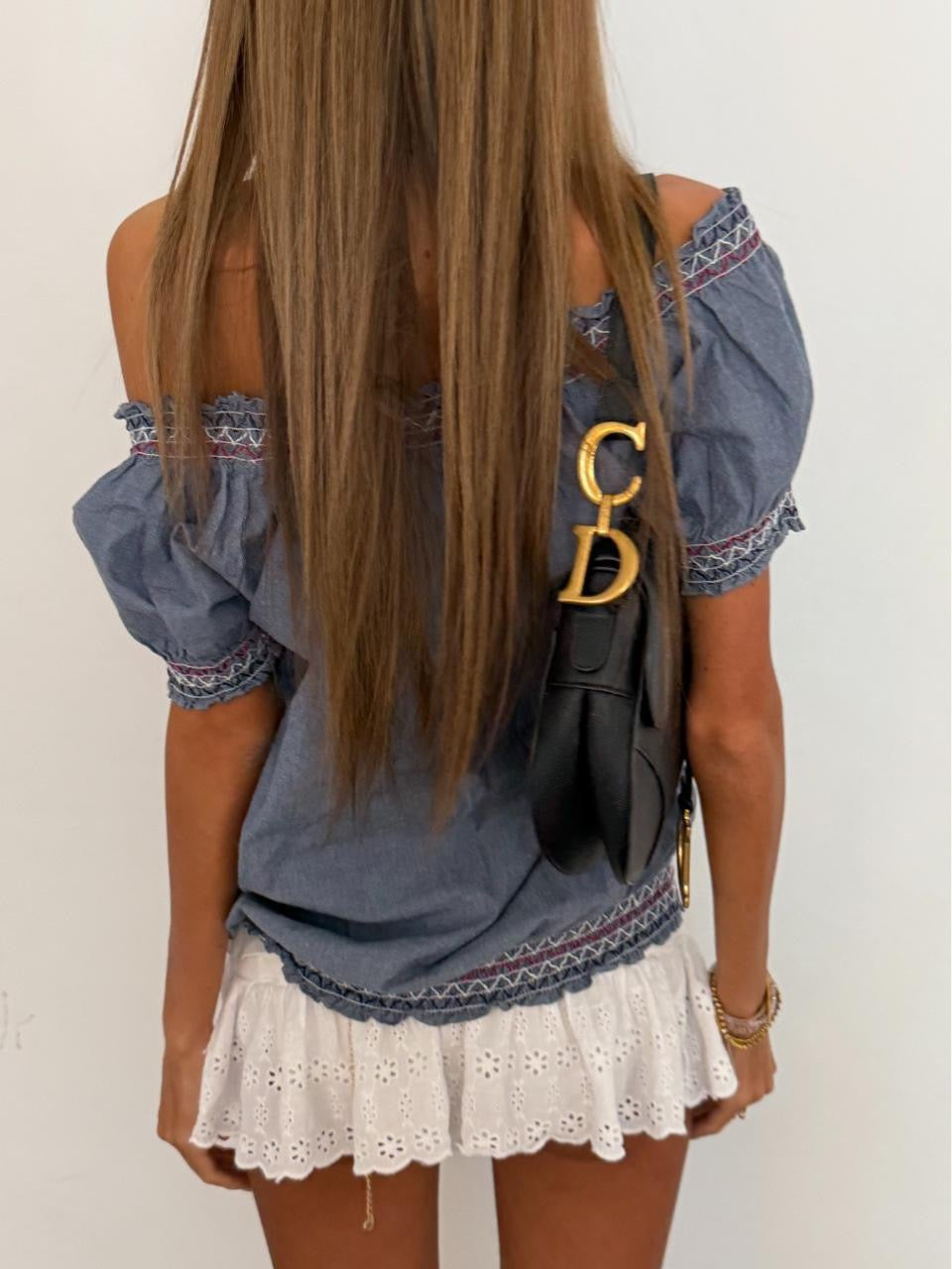 Vintage 00s denim style embroidered boho top