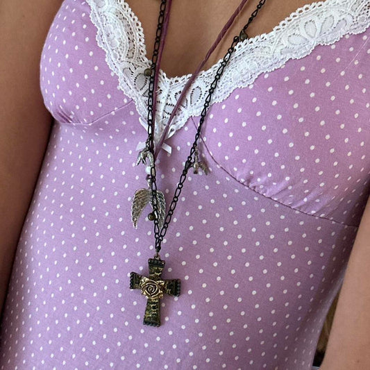Vintage 2000’s cross rose necklace