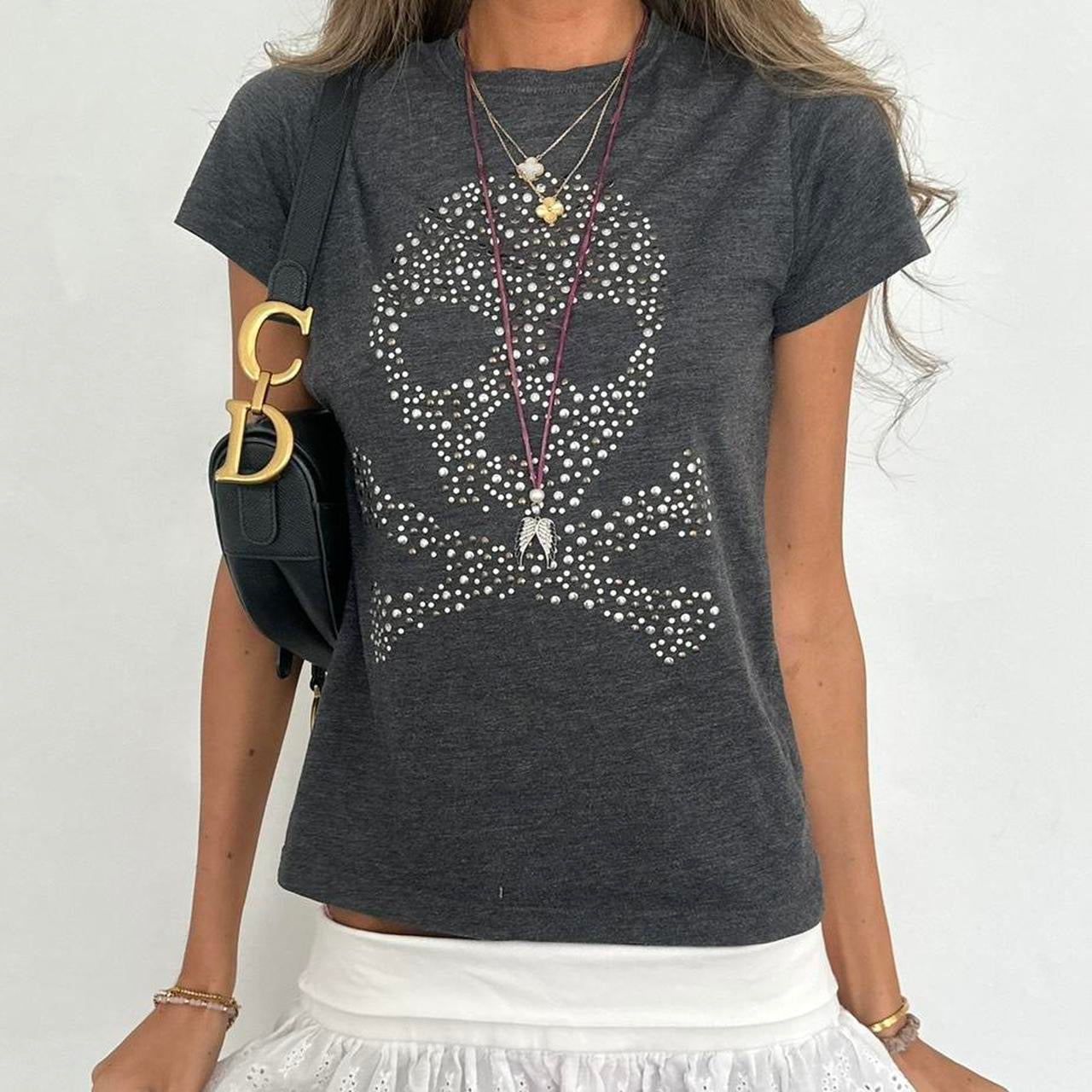 Vintage 00s studded skull and crossbones top